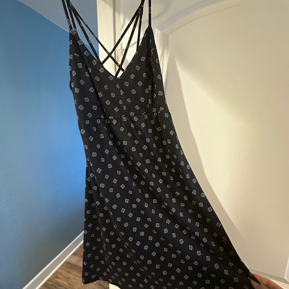 Black Strappy Maternity Dress with Geometric Pattern